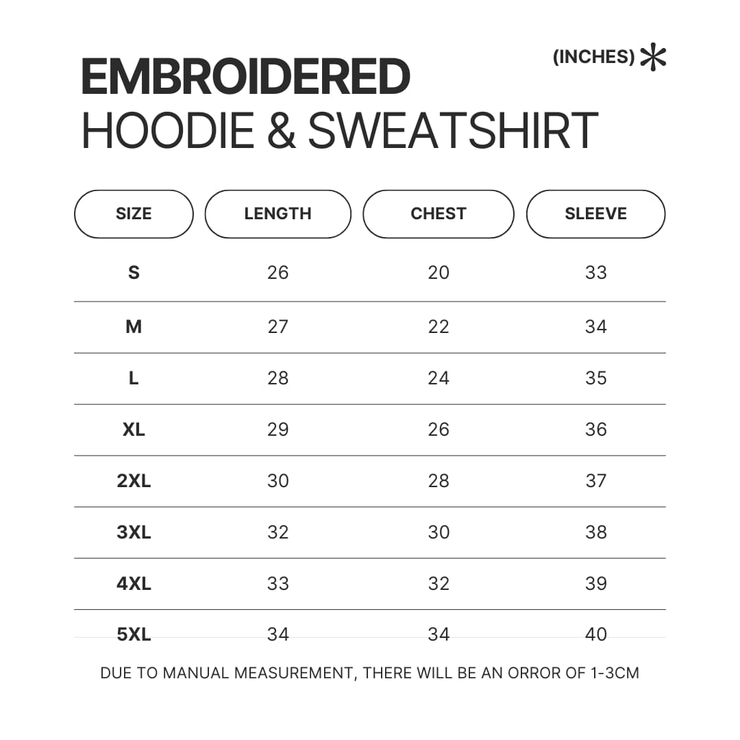 Embroidered Hoodie Sweatshirt Size Chart - Shrek Shop